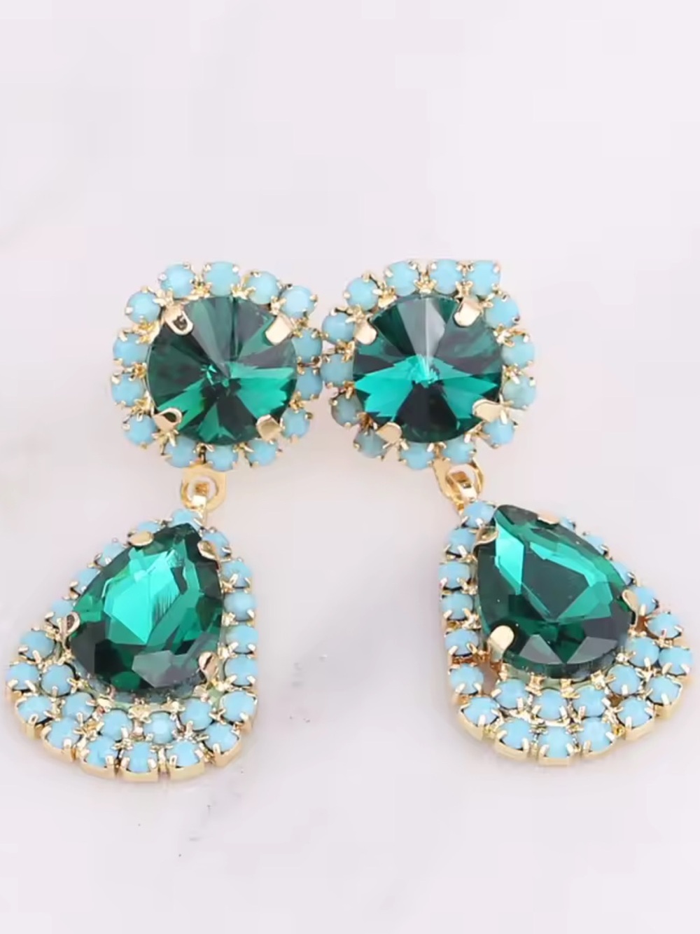 Kohl's Emerald and Light Blue Teardrop Crystal Dangle Earrings - Gold Tone